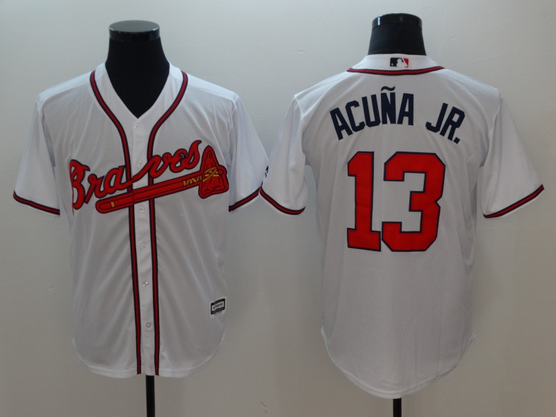 Men Atlanta Braves #13 Acuna jr White Game MLB Jerseys